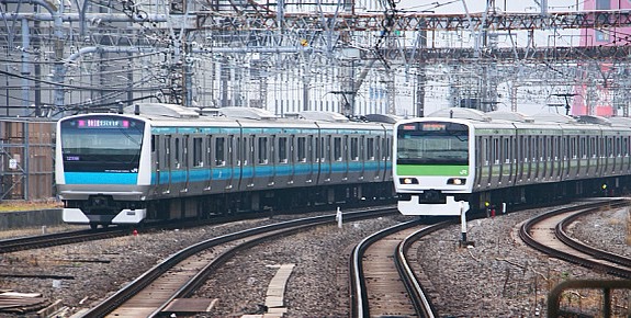 Typical trains in Tokyo. These are operated by JR or East Japan Railways.